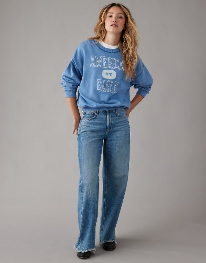 Aerie Funday Graphic Sweatshirts Blue | 3461NRUYF