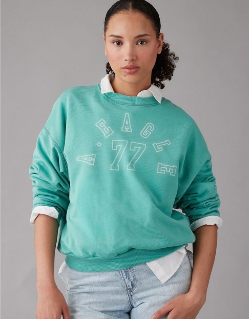 Aerie Funday Graphic Sweatshirts Green | 0584LVXFD