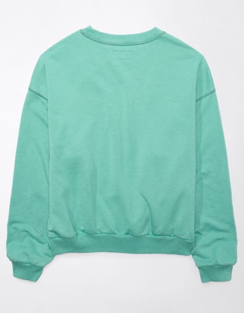 Aerie Funday Graphic Sweatshirts Green | 0584LVXFD