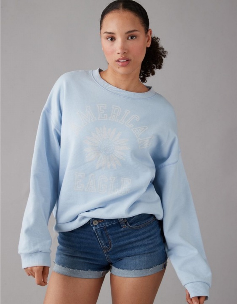 Aerie Funday Graphic Sweatshirts Light Blue | 0941MHSVP