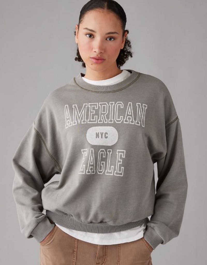 Aerie Funday Graphic Sweatshirts Olive | 1687KCQSW