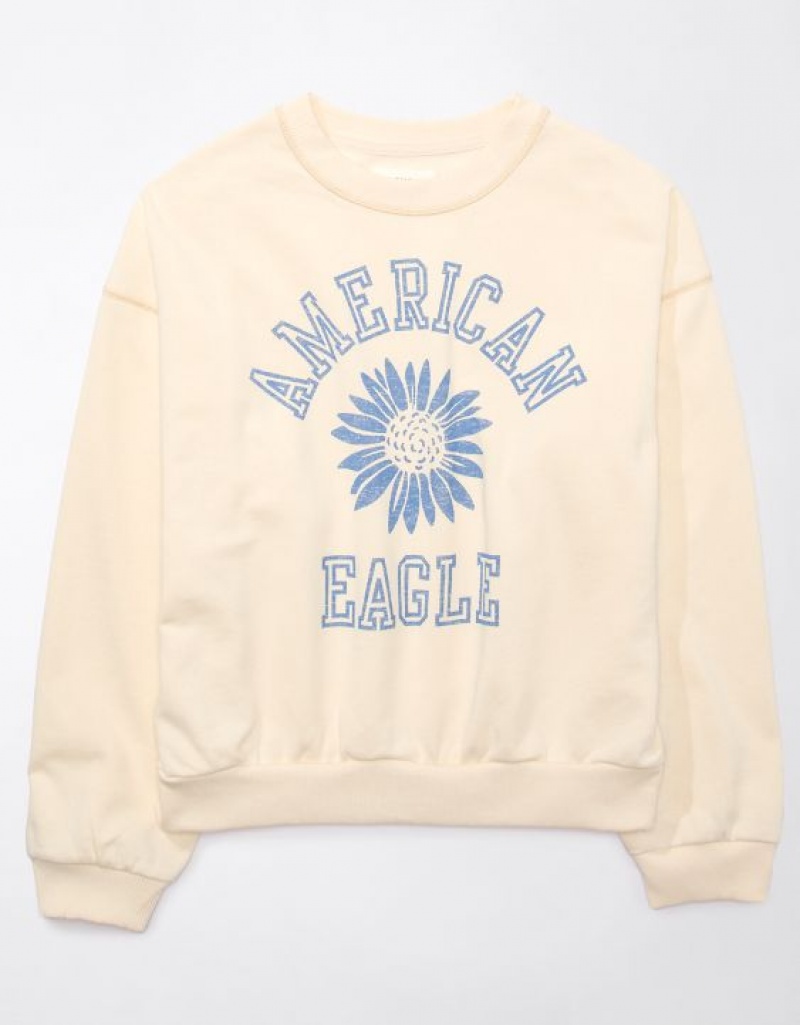 Aerie Funday Graphic Sweatshirts White | 7382YVJPS