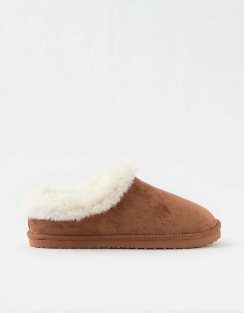 Aerie Fur Scruff Slippers Brown | 8576WVQAR