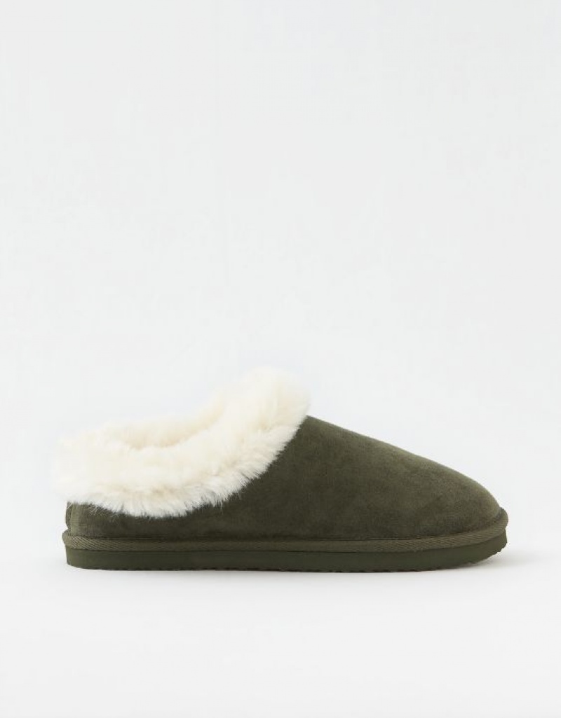 Aerie Fur Scruff Slippers Olive | 2805JQOLC