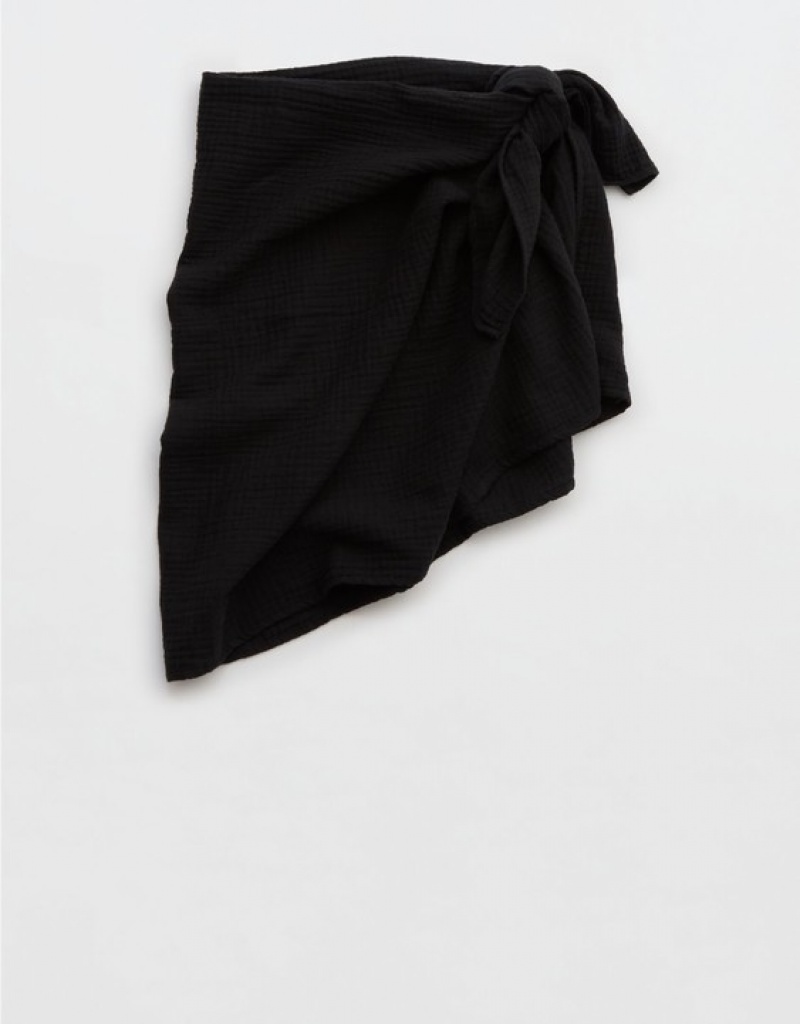 Aerie Gauze Mini Sarong Skirts Black | 6132UKDEL