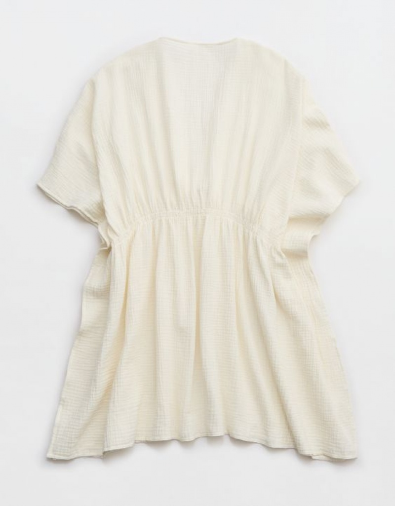 Aerie Gauze Tie Cape Dress White | 7108KVBHY