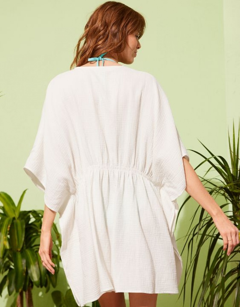 Aerie Gauze Tie Cape Dress White | 7108KVBHY