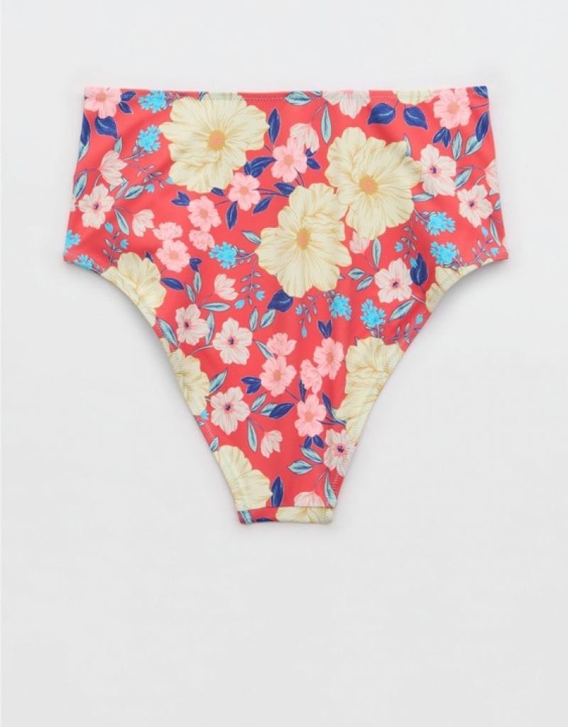 Aerie High Waisted Cheeky Bikini Bottom Red | 1652ONAZS