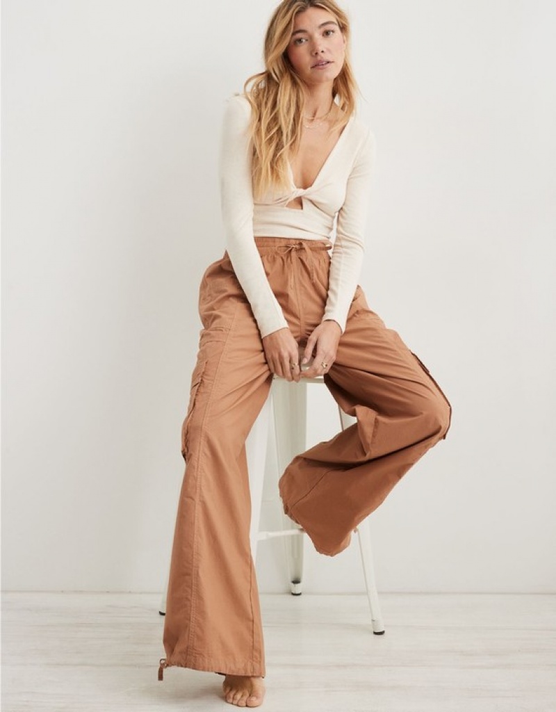 Aerie High Waisted Go-For-Itgy Cargo Pants Brown | 5062XLWMY