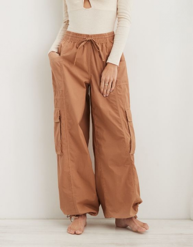 Aerie High Waisted Go-For-Itgy Cargo Pants Brown | 5062XLWMY