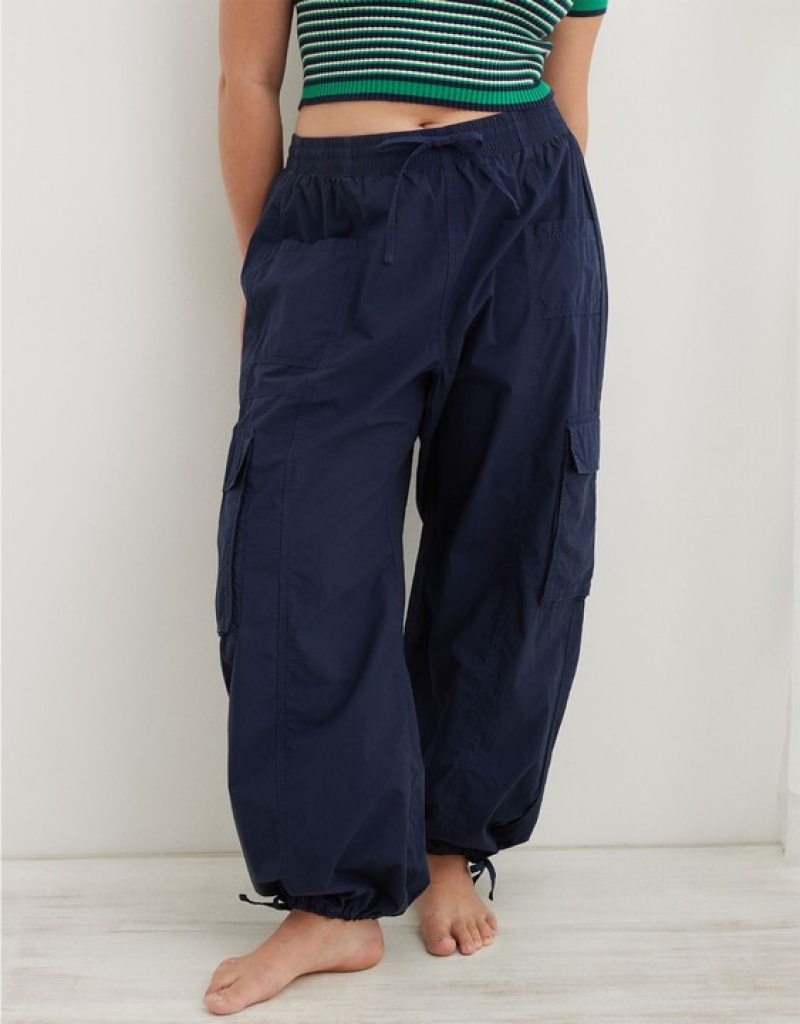 Aerie High Waisted Go-For-Itgy Cargo Pants Navy | 4058NIBUC