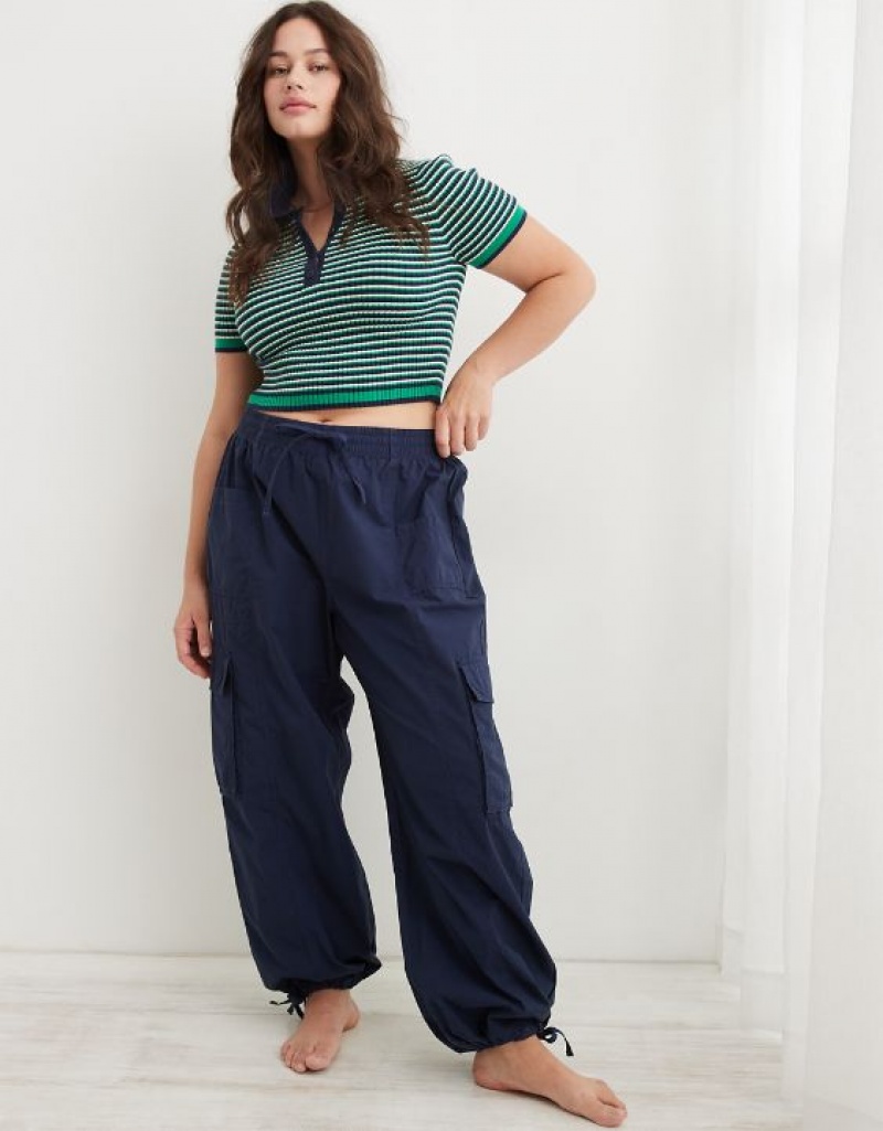 Aerie High Waisted Go-For-Itgy Cargo Pants Navy | 4058NIBUC