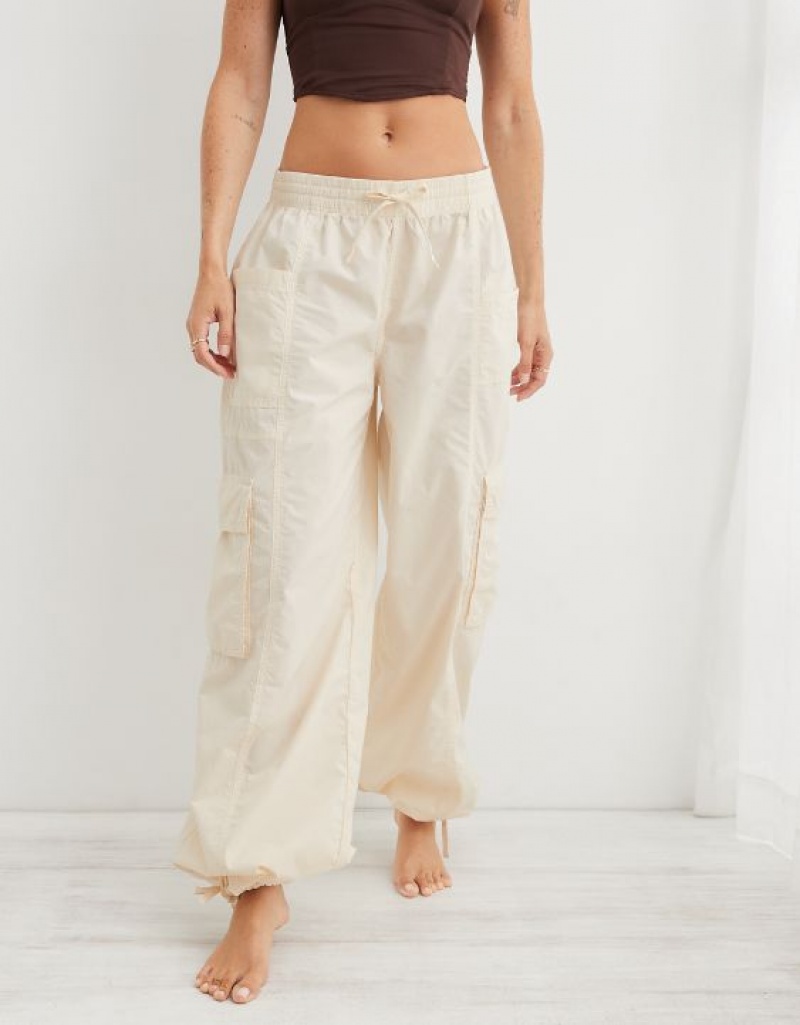 Aerie High Waisted Go-For-Itgy Cargo Pants White | 3240CQMAY