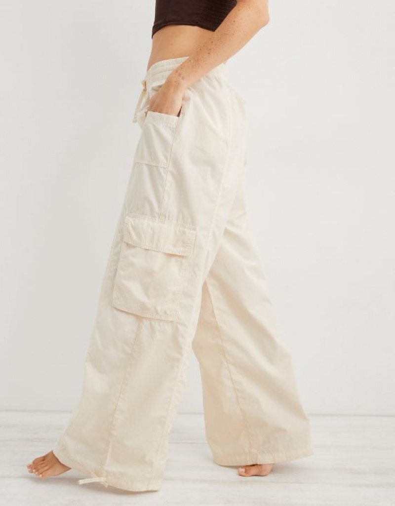 Aerie High Waisted Go-For-Itgy Cargo Pants White | 3240CQMAY