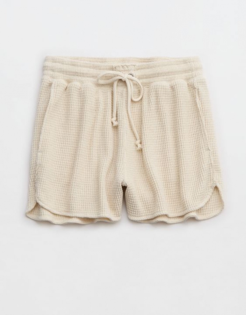 Aerie High Waisted LumberJane Waffle Shorts White | 8134FXTDE