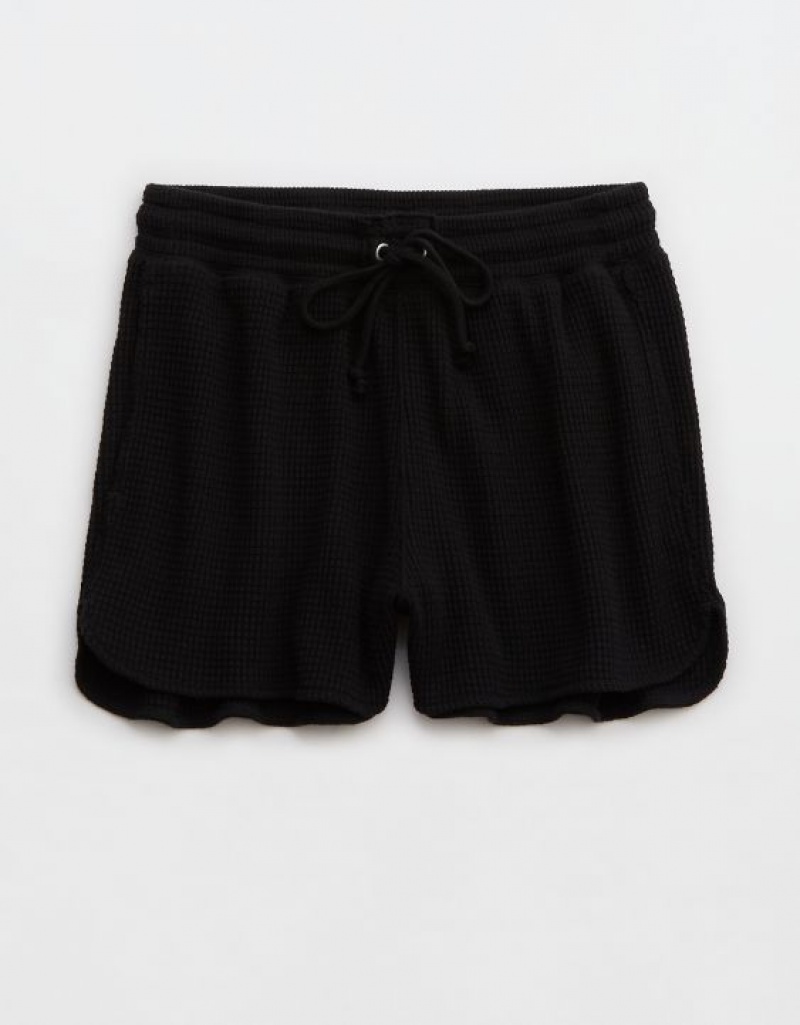 Aerie High Waisted LumberJane Waffle Shorts Black | 8527BFKPX