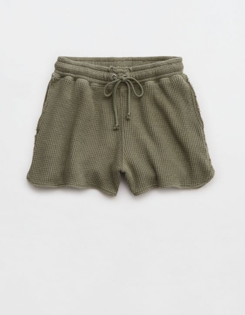 Aerie High Waisted LumberJane Waffle Shorts Olive | 3751MLCZG