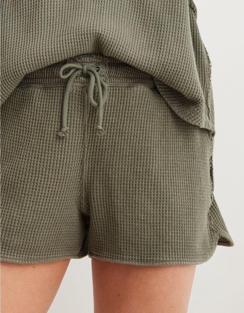 Aerie High Waisted LumberJane Waffle Shorts Olive | 3751MLCZG