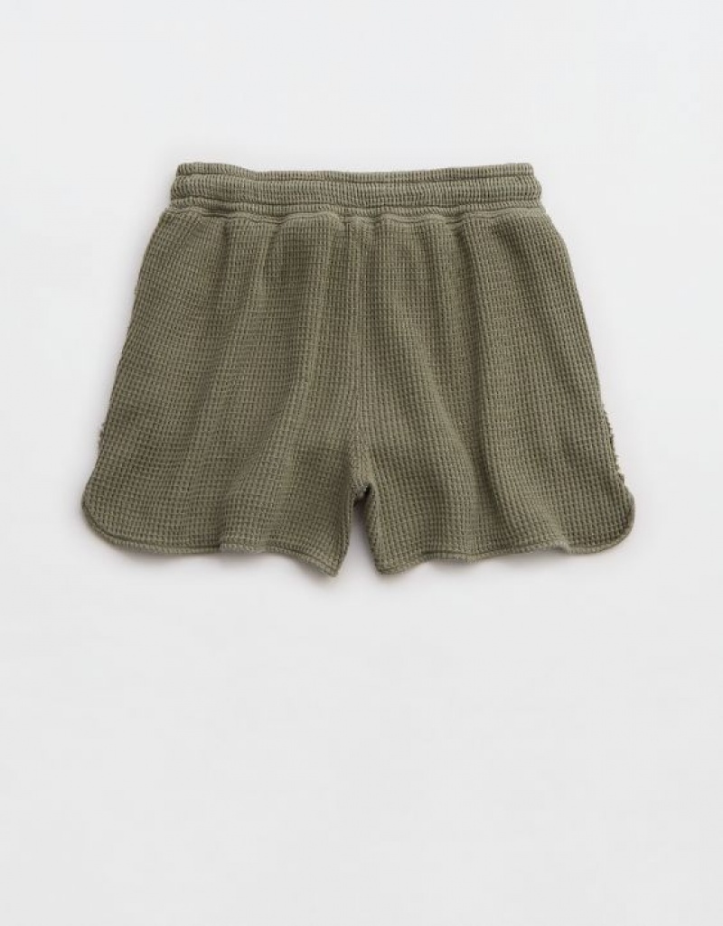 Aerie High Waisted LumberJane Waffle Shorts Olive | 3751MLCZG