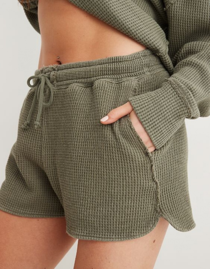 Aerie High Waisted LumberJane Waffle Shorts Olive | 3751MLCZG