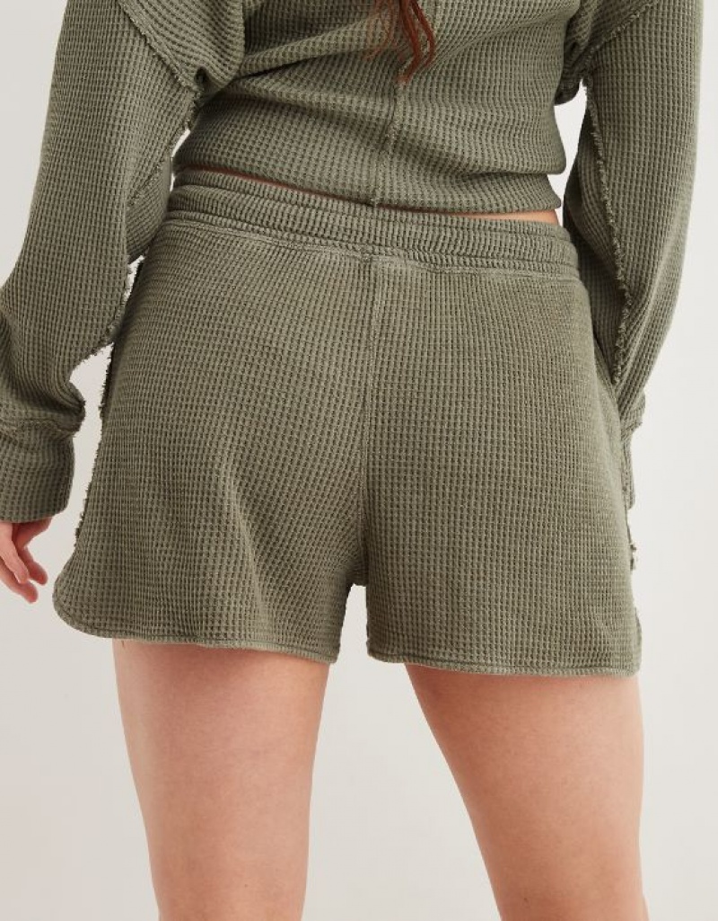 Aerie High Waisted LumberJane Waffle Shorts Olive | 3751MLCZG