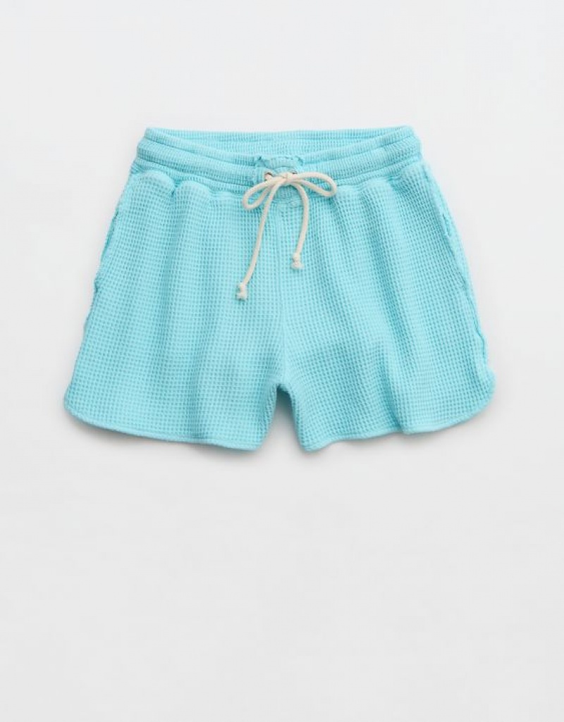 Aerie High Waisted LumberJane Waffle Shorts Blue | 3265OKEAL