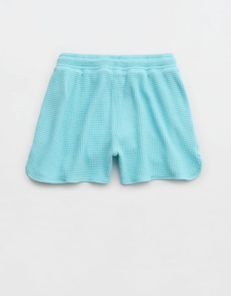 Aerie High Waisted LumberJane Waffle Shorts Blue | 3265OKEAL