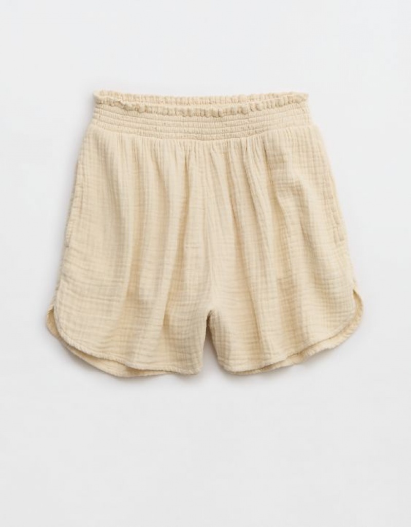 Aerie High Waisted Pool-To-Party Shorts Beige | 8064QLWPY