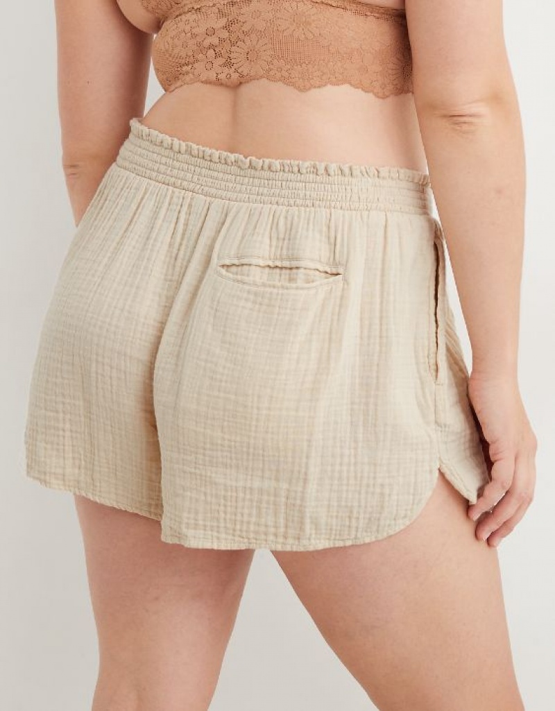 Aerie High Waisted Pool-To-Party Shorts Beige | 8064QLWPY