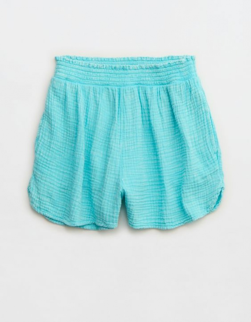 Aerie High Waisted Pool-To-Party Shorts Blue | 1025BNFYA