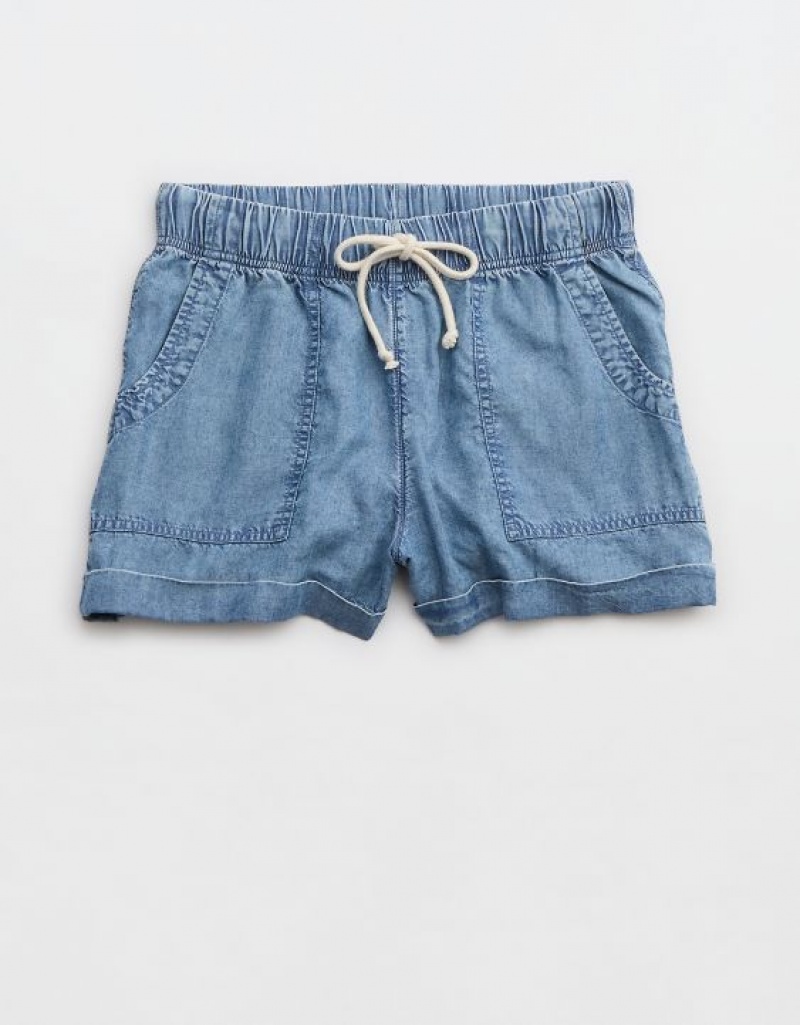 Aerie High Waisted Tie Waist Shorts Indigo / Wash | 1935HJIST