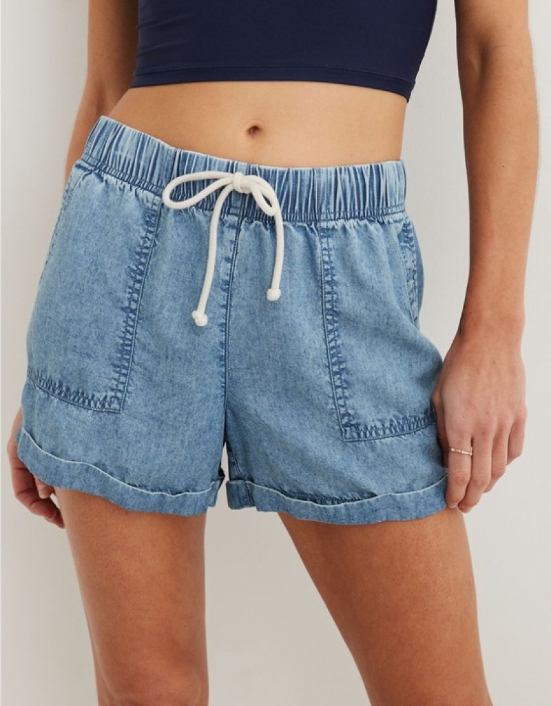 Aerie High Waisted Tie Waist Shorts Indigo / Wash | 1935HJIST