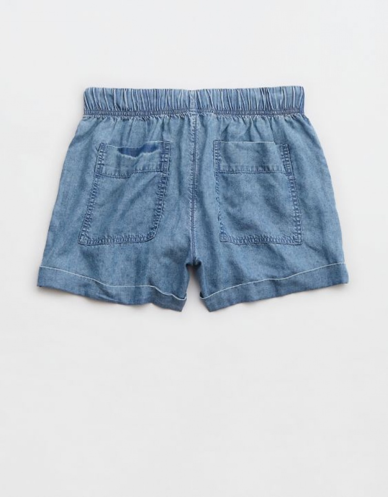 Aerie High Waisted Tie Waist Shorts Indigo / Wash | 1935HJIST