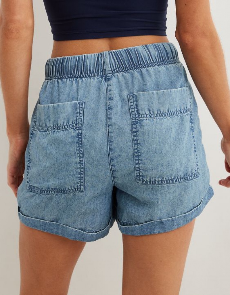 Aerie High Waisted Tie Waist Shorts Indigo / Wash | 1935HJIST