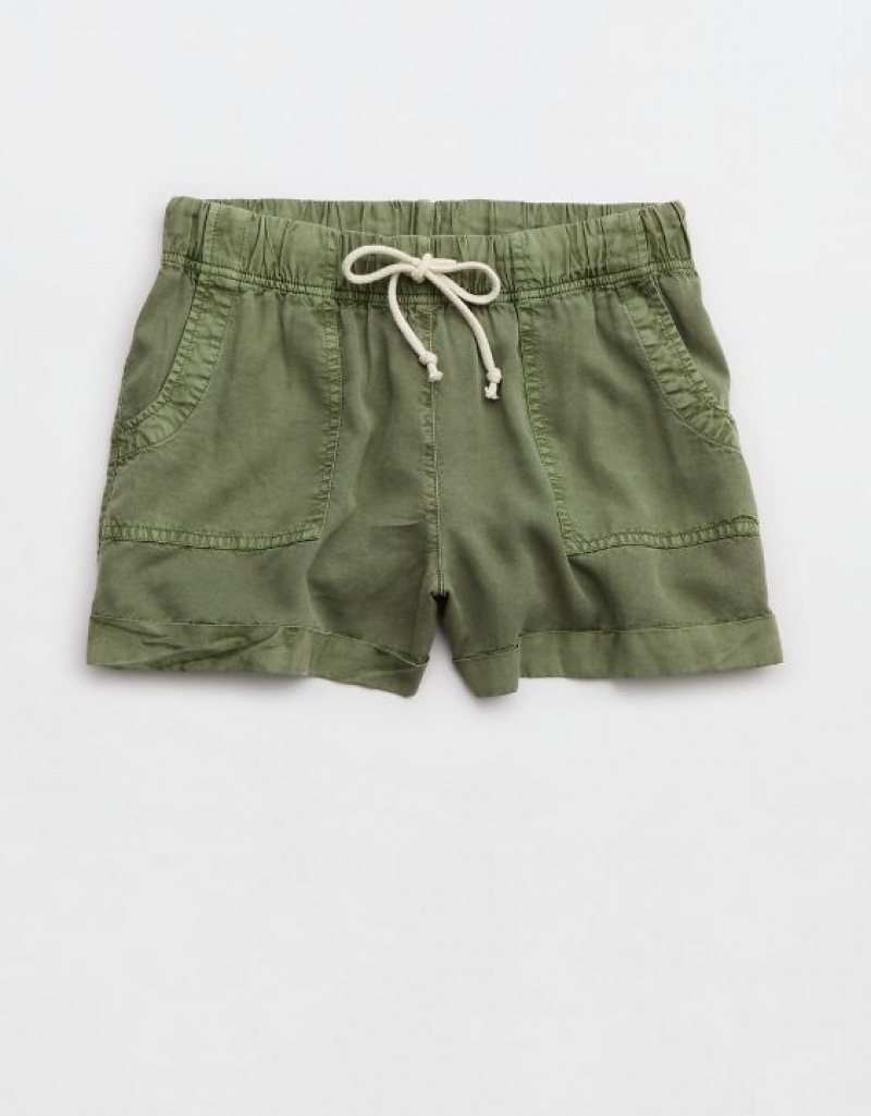 Aerie High Waisted Tie Waist Shorts Olive | 9361QJIKT