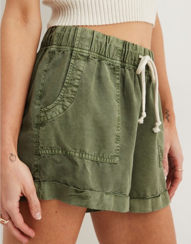 Aerie High Waisted Tie Waist Shorts Olive | 9361QJIKT