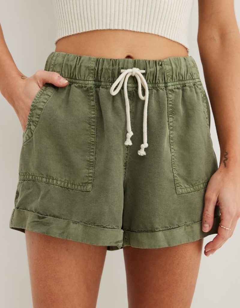 Aerie High Waisted Tie Waist Shorts Olive | 9361QJIKT