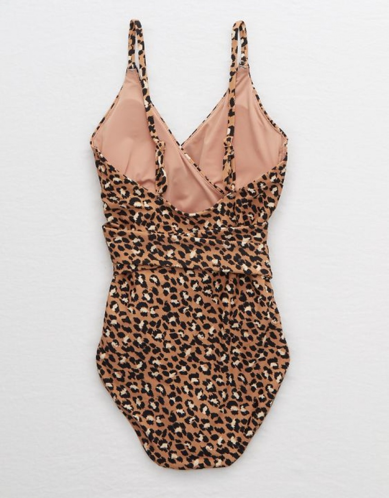 Aerie Leopard Wrap One Piece Swimsuits Leopard | 3471IHFTQ