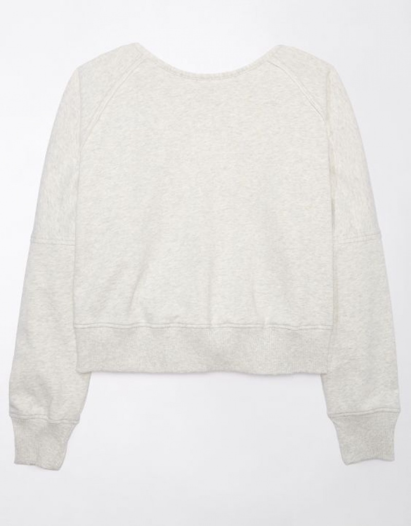 Aerie Long-Sleeve Cropped Twist-Back Sweatshirts Grey | 8791RFJVP