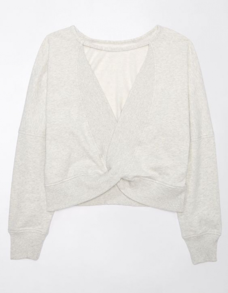 Aerie Long-Sleeve Cropped Twist-Back Sweatshirts Grey | 8791RFJVP