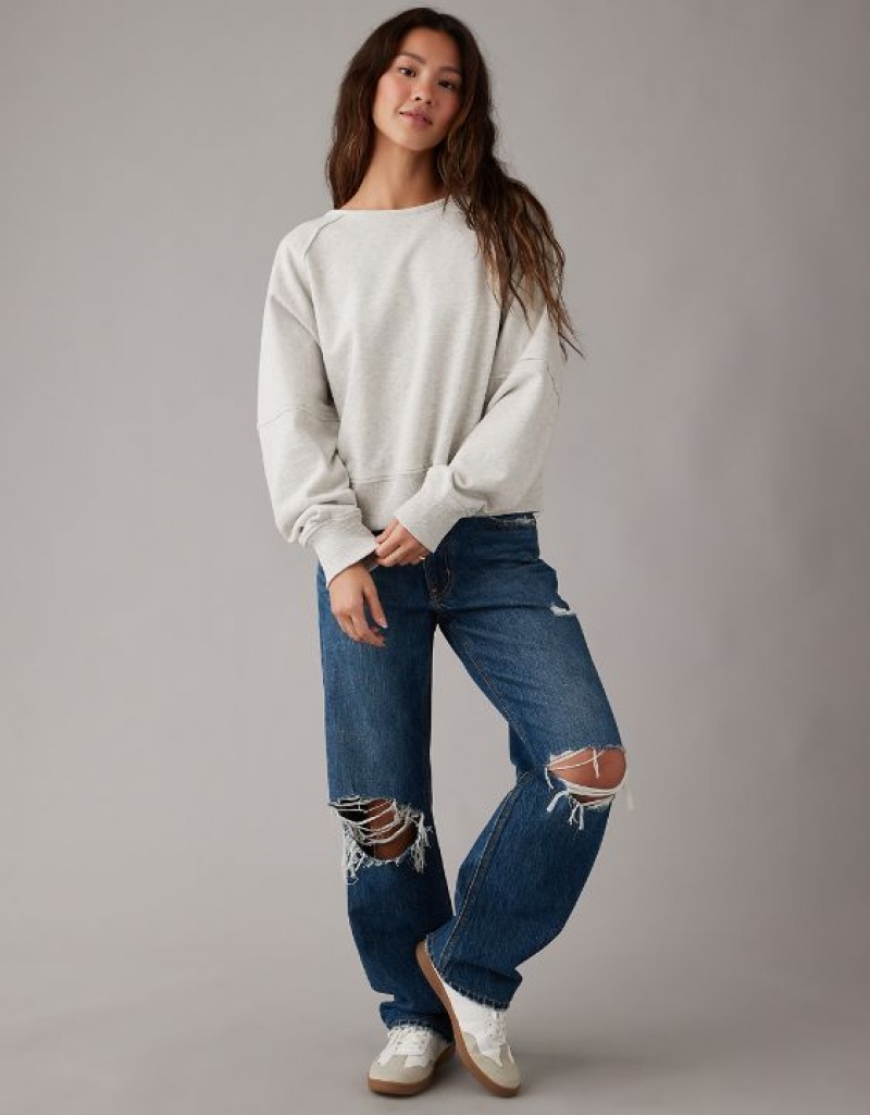 Aerie Long-Sleeve Cropped Twist-Back Sweatshirts Grey | 8791RFJVP