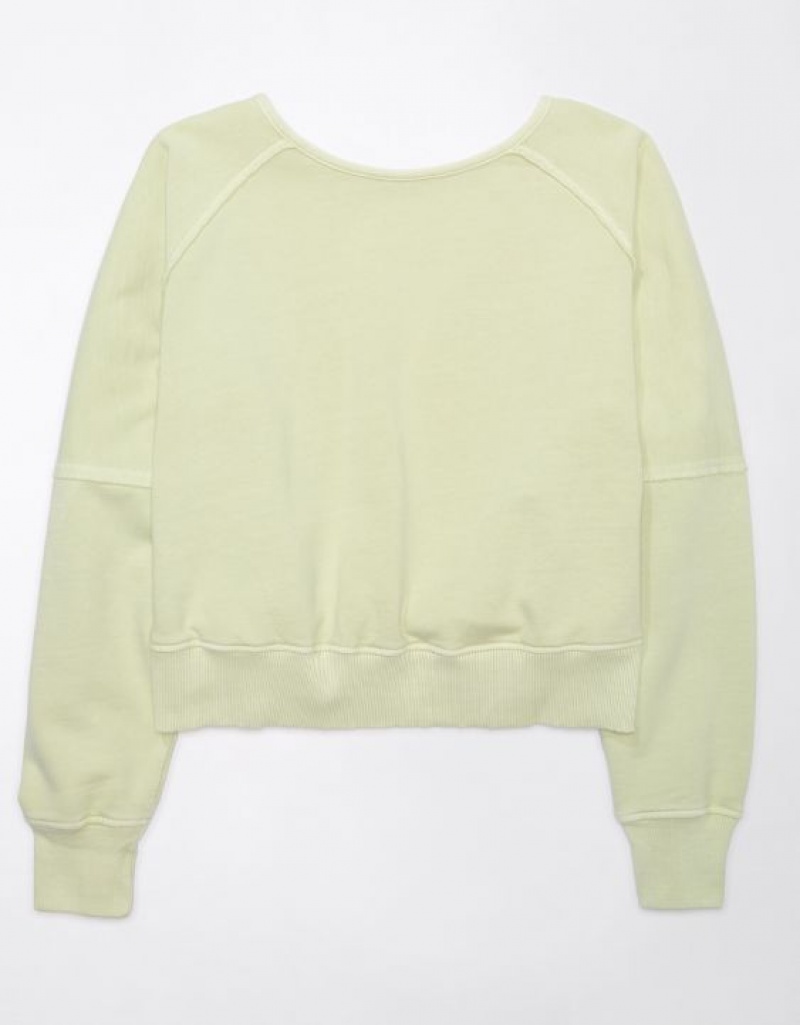 Aerie Long-Sleeve Cropped Twist-Back Sweatshirts Green | 9740MZLBE