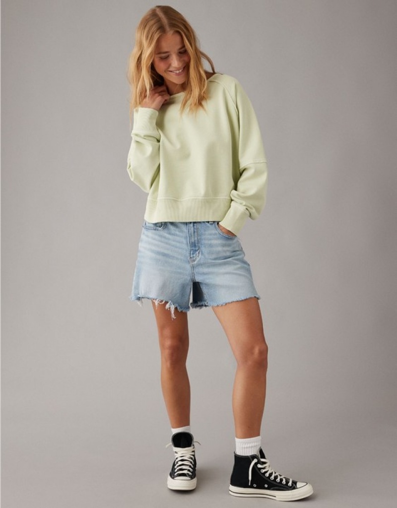 Aerie Long-Sleeve Cropped Twist-Back Sweatshirts Green | 9740MZLBE