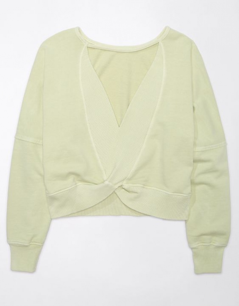 Aerie Long-Sleeve Cropped Twist-Back Sweatshirts Green | 9740MZLBE