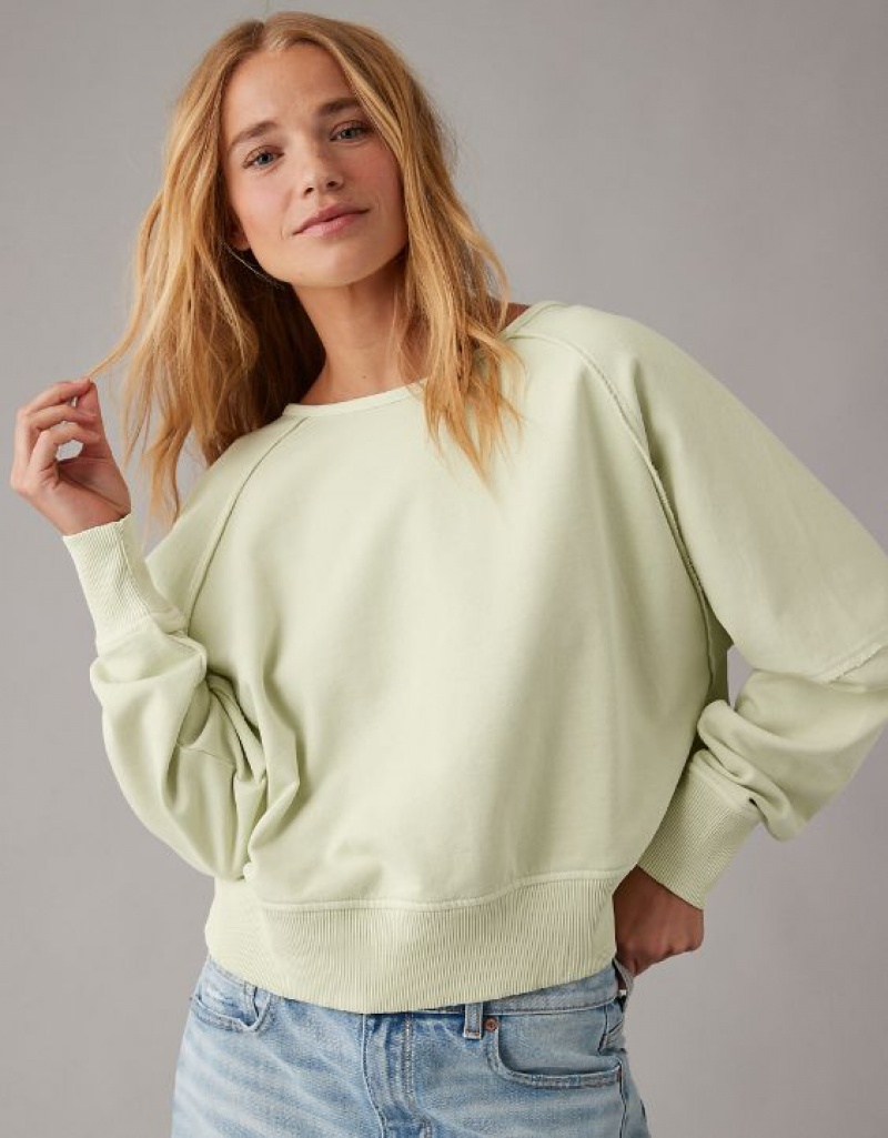 Aerie Long-Sleeve Cropped Twist-Back Sweatshirts Green | 9740MZLBE