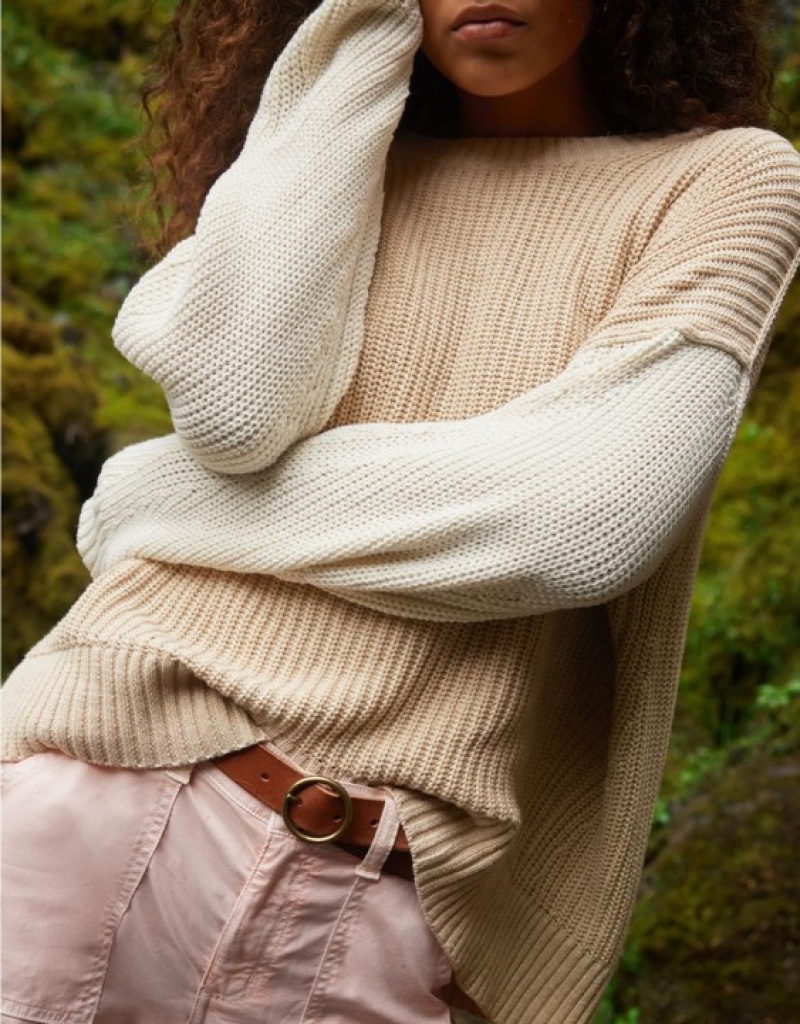 Aerie Long Weekend Crewneck Sweater Brown | 6815OFZLS