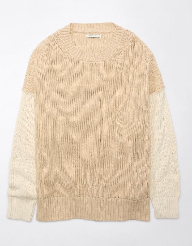 Aerie Long Weekend Crewneck Sweater Brown | 6815OFZLS