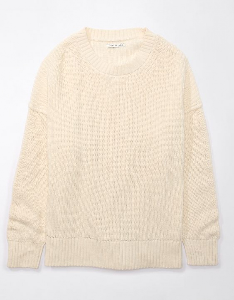 Aerie Long Weekend Crewneck Sweater Cream | 8104XBLJD