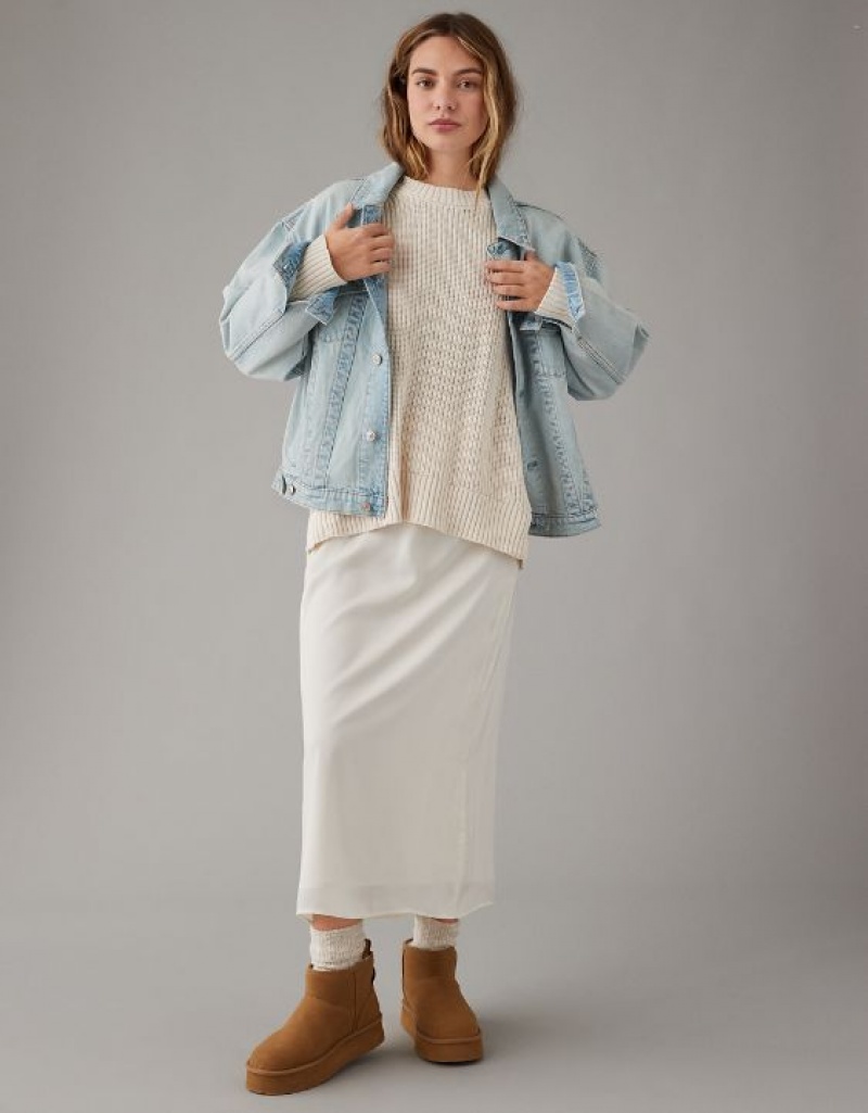 Aerie Long Weekend Crewneck Sweater Cream | 8104XBLJD