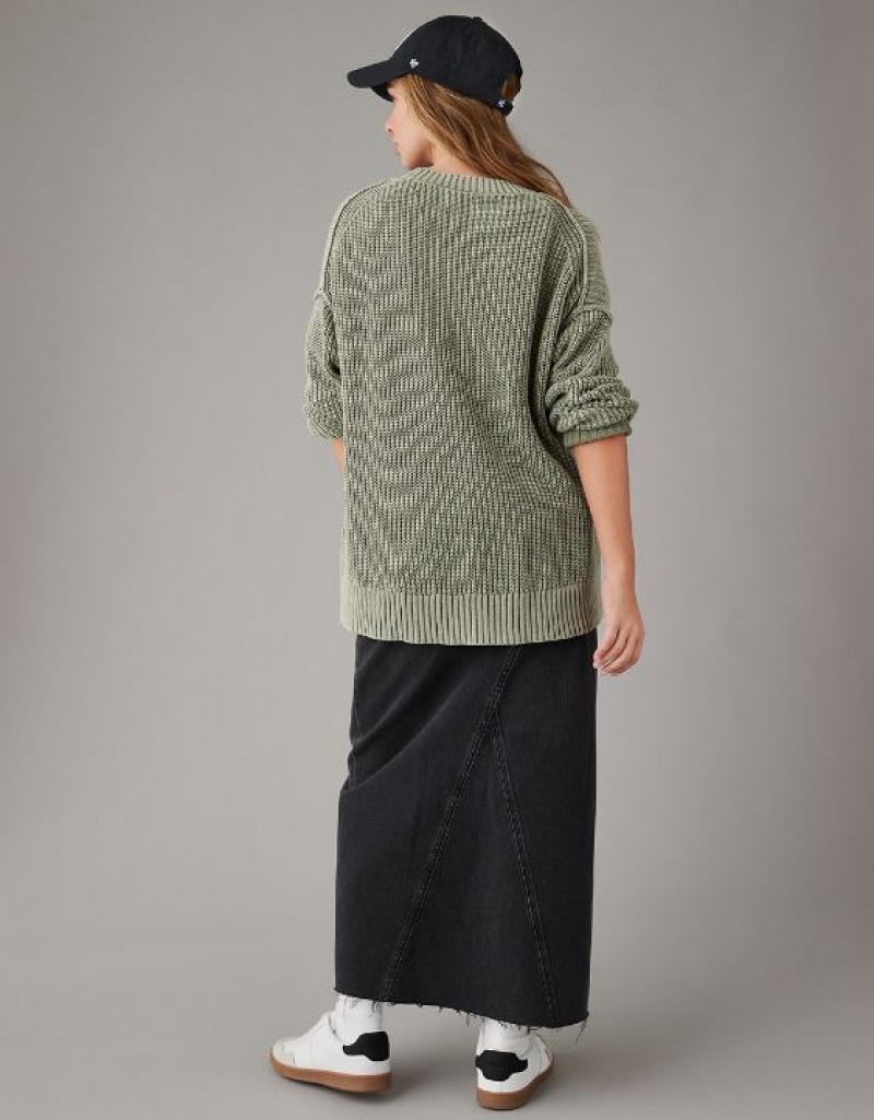 Aerie Long Weekend Crewneck Sweater Olive | 9124REVHT